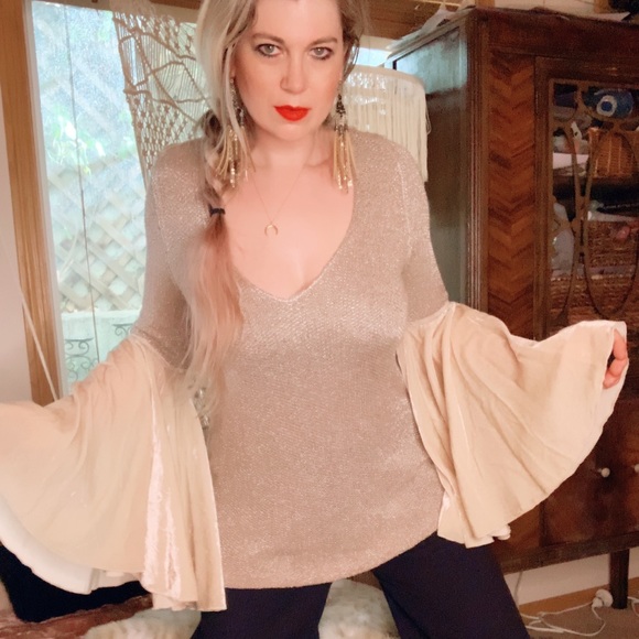 Free People Large Velvet Bell Sleeves Sweater - Picture 11 of 16